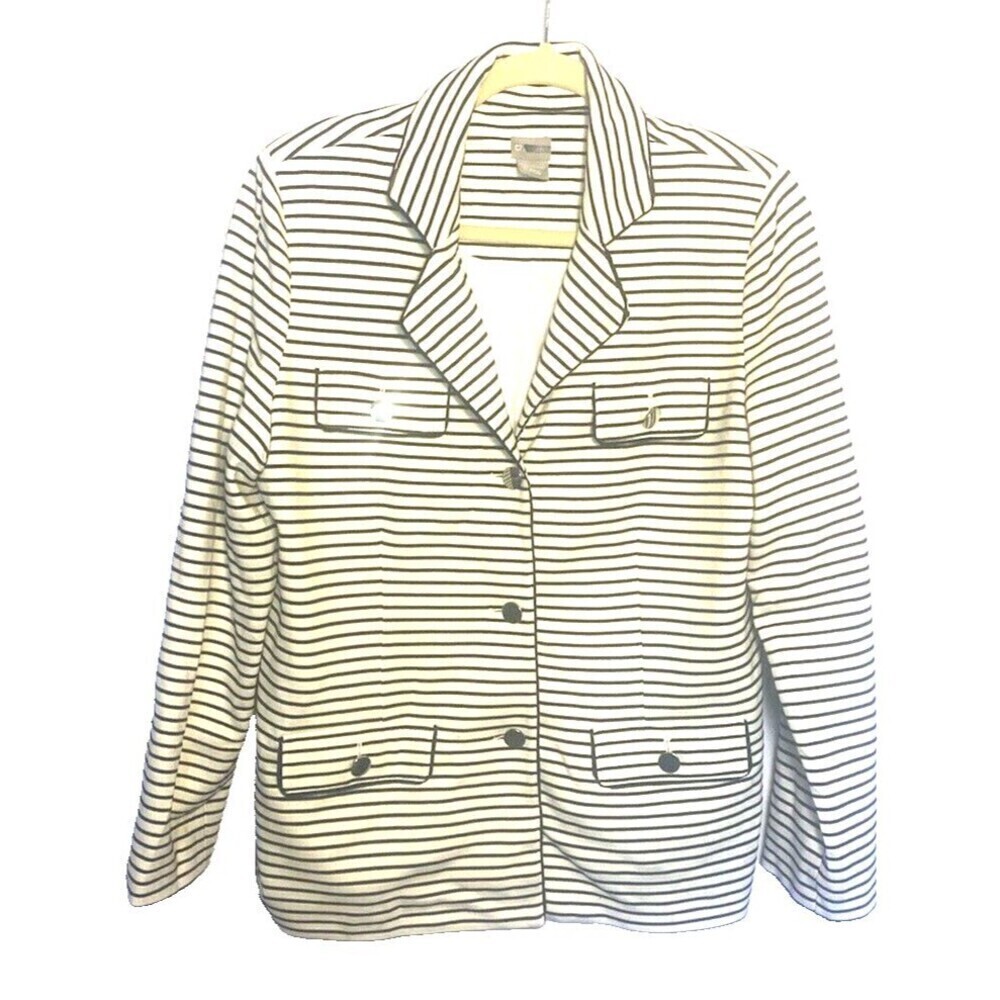 Chicos Blazer Jacket Size 1 US 8 Medium Long Sleeve Striped Pockets Flaw